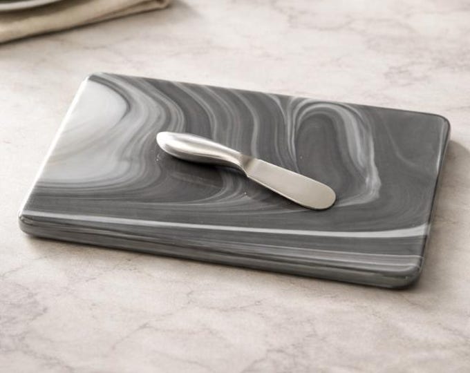 Fused Glass Butter Board with Spatula, Swirl Pattern Charcuterie Cheese Board