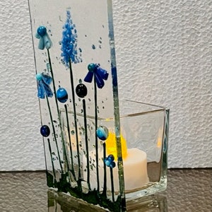 Fused Glass Blue Flower Candle Holder, Flower Votive Holder, Flowering Garden Tealight Holder, Bringing the Outside In image 3