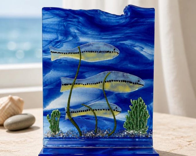 Fused Glass Aquarium Scene, Underwater Freestanding Art