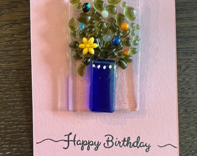 Happy Birthday Floral Bouquet Suncatcher, Little Gift of Kindness, Flower Sun Catcher, Fused Glass Sun Catcher, Detachable Bouquet