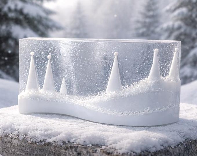 White Christmas Fused Glass Art: Curved Shelf Decor,  White Winter Wonderland