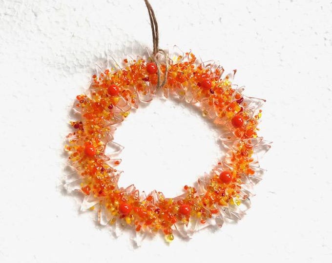 Fused Glass Autumn Wreath Suncatcher, Glass Window Decoration, Fall Suncatcher