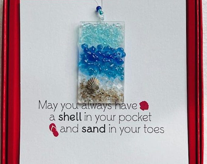 Fused Glass Dainty Sun Catcher, All-in-one gift, Beach Theme, Red Box Gift
