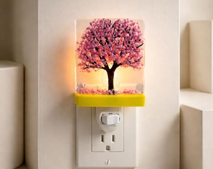 Cherry Blossoms Fused Glass Night Light: Nature Inspired Accent Light