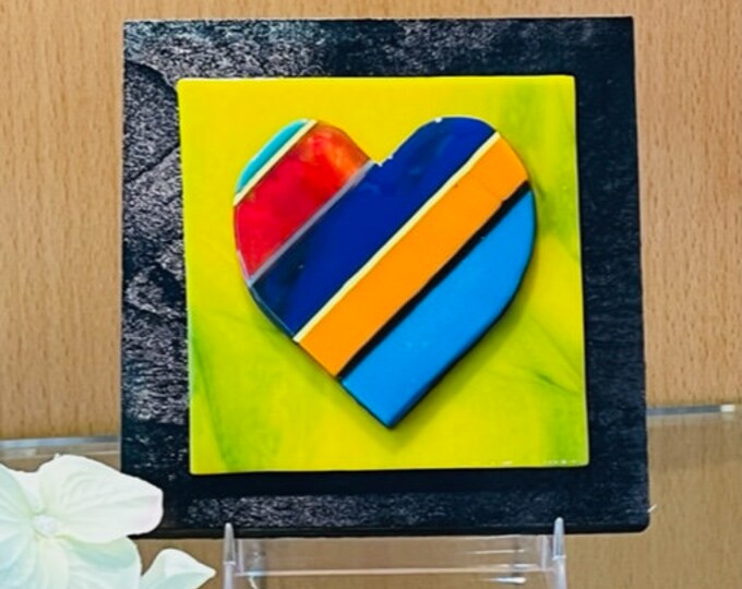 Fused Glass Framed Heart, Gift from the Heart, Forever Heart, Heartlines by Lyn Hunter