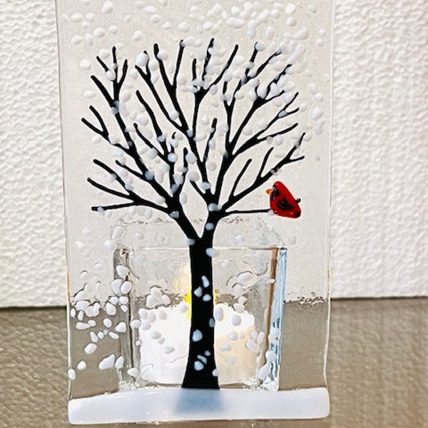 Fused Glass Winter Tree Candle Holder, Tree Votive Holder, WinterTree Tealight Holder, Bringing the Outside In