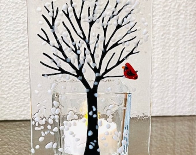 Fused Glass Winter Tree Candle Holder, Tree Votive Holder, WinterTree Tealight Holder, Bringing the Outside In