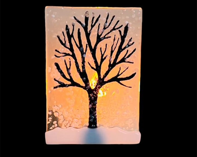 Snowy Winter Tree Glass Night Light, Bringing the Outdoors In, Bedroom, Bathroom, Hallway Light, Nature Inspired, Accent Light