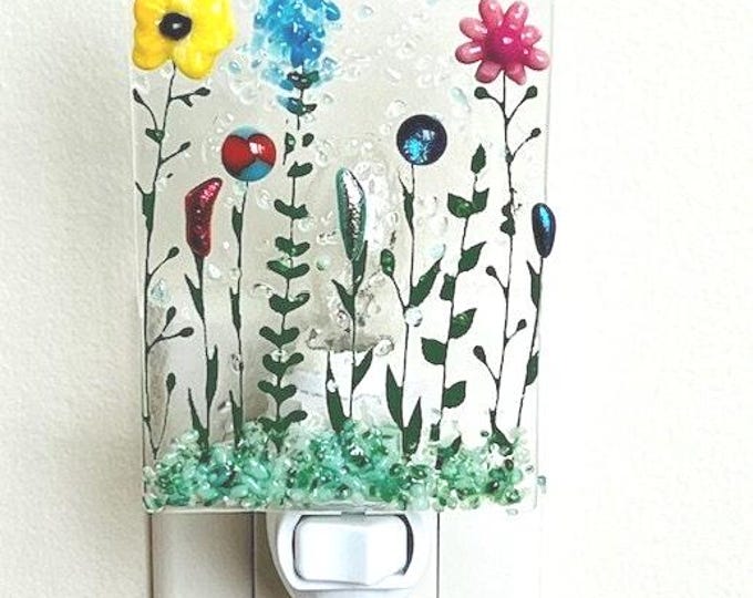 Flower Garden Fused Glass Night Light, Bringing the Outdoors In, Bedroom, Bathroom, Hallway Light, Nature Inspired, Plug In