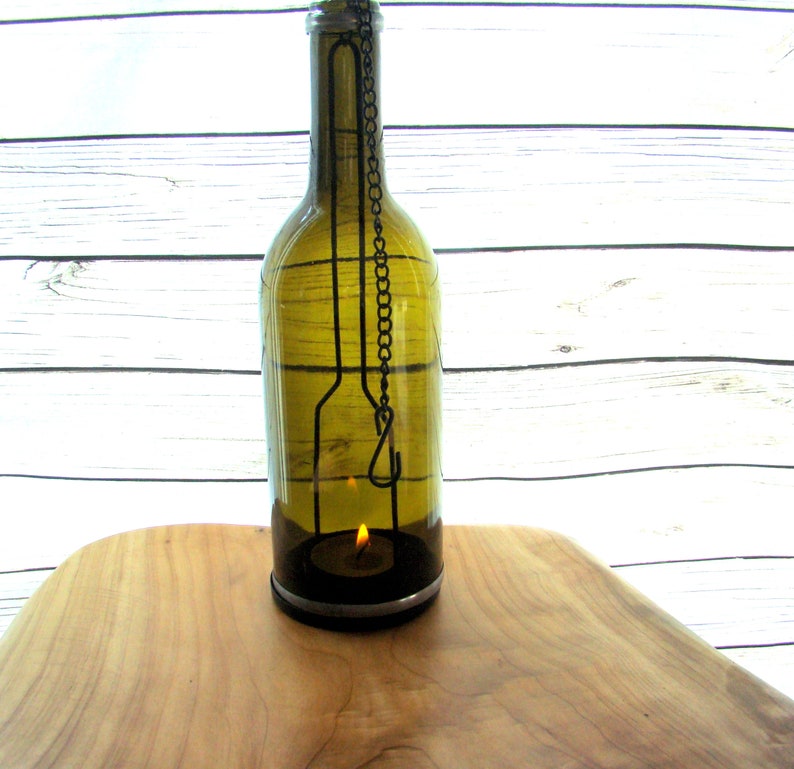 Wine Bottle Hanging Votive Candle Holder Outdoor Candle Etsy