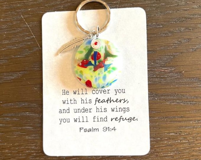 Fused Glass Feather Keychain: One-of-a-Kind Purse Jewel