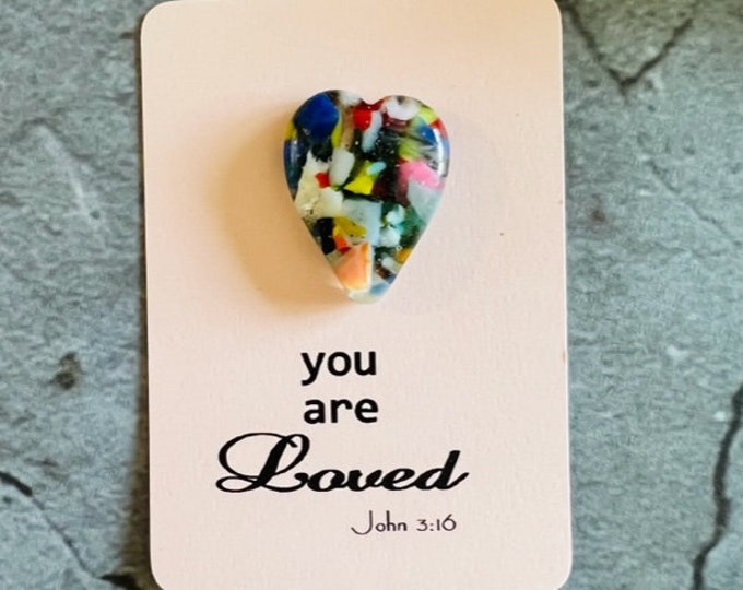 You are Loved Magnet, Little Gift of Kindness, John 3:16, Gift of Love, Fused Glass Heart