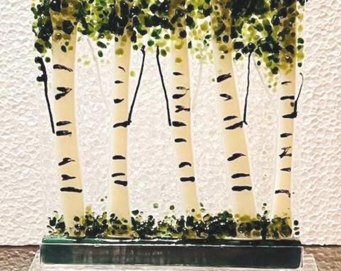 Aspen Fused Glass Art, Birch Trees, Sun Catcher Window Light Catcher, Shelf Art, Windowsill Art