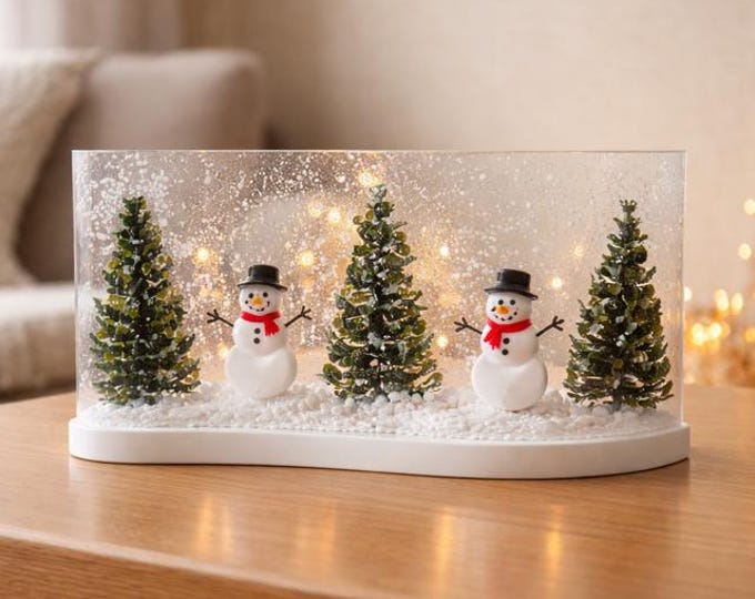 Frosty's Wonderland Glass Art: Curved Forest Scene, Shelf Decor (10x4")
