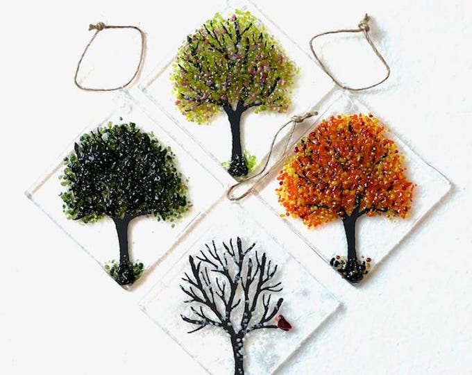 Fused Glass Four Seasons Sun Catchers, Trees for all Seasons, Window Decor, Bringing the Outside In, Sold Individually