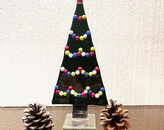 Handmade Fused Glass Christmas Tree, Holiday Decoration