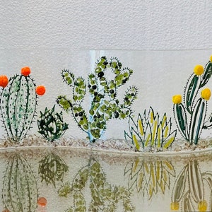Fused Glass Cactus Garden Art: Desert Landscape Shelf Decor - Etsy
