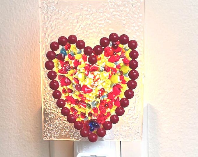 Colorful Fused Glass Heart Night Light