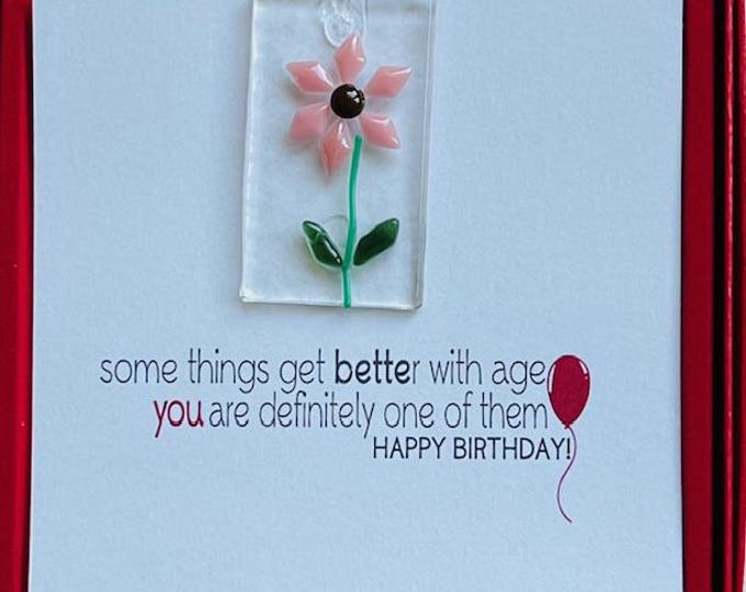 Fused Glass Dainty Sun Catcher, All-in-one gift, Flower Lovers, Birthday Wishes, Red Box Gift