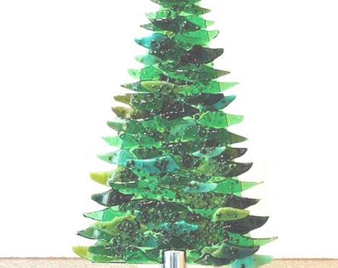 Fused Glass Freestanding Evergreen Tree, Glass Evergreen Tree, Christmas Tree, Green Glass Tree