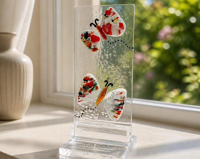 Fused Glass Butterfly Art: Butterfly Suncatcher, Windowsill Decor