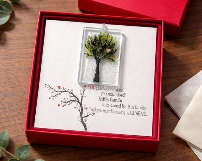 Fused Glass Tree Sun Catcher: Mom Thank You Gift Box