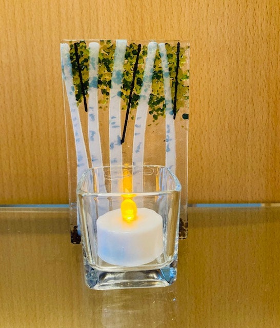 Fused Glass Aspen Candle Holder, Aspen Birch Votive Holder, Tree