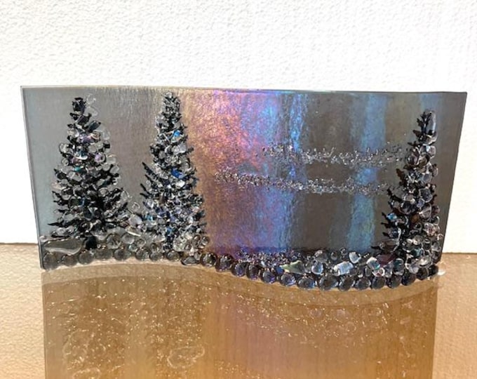 Fused Glass Iridescent Mirage: Curved Shelf Decor