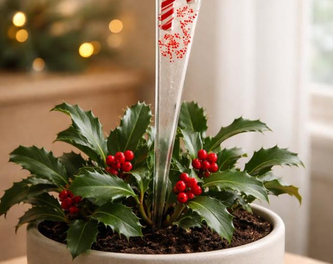 Fused Glass Candy Cane Plant Stake: Festive Indoor/Outdoor Decor