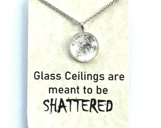 Shattered Glass Ceiling Pendant, Broken Glass Necklace, Empowerment Necklace, Achievement, Congratulations, Graduation