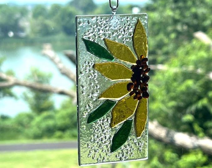 Fused Glass Sunflower Sun Catcher, Flower Sun Catcher, Window Art
