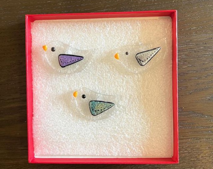 Set of 3 fused glass Birds, Colorful Wing Bird Decorations, Window Sun Catchers