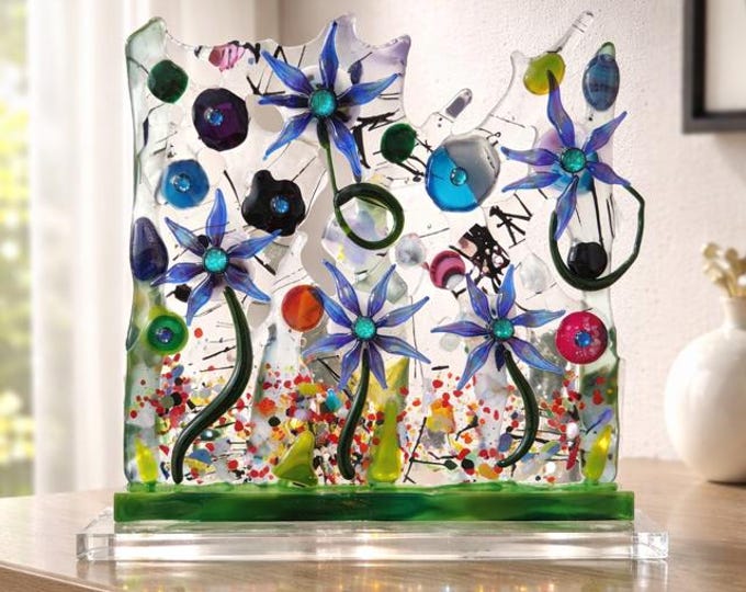 Fused Glass Abstract Flower Sculpture: Unique Home Decor