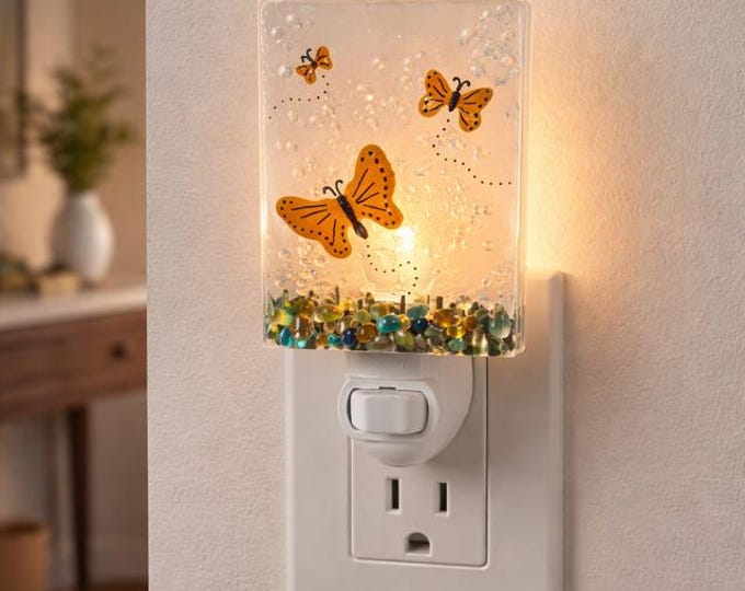 Fused Glass Butterfly Night Light, Plug-In Accent Lamp