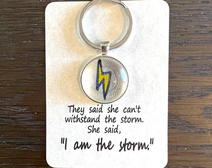I am the Storm key ring, Little Gift of Kindness, Gift of Encouragement, Fused Glass Lightning Bolt