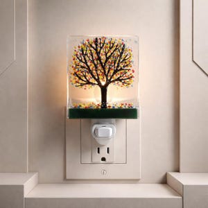 Rainbow Tree Fused Glass Night Light: Nature Inspired Accent Light