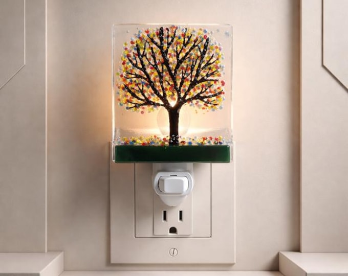 Rainbow Tree Fused Glass Night Light: Nature Inspired Accent Light