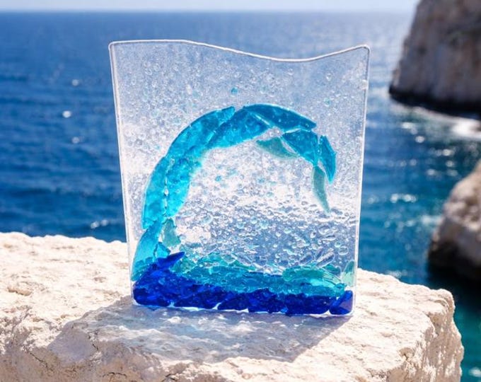 Fused Glass Ocean Wave Sculpture: Freestanding Sea Art