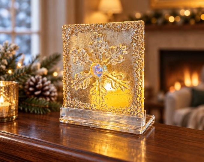 Fused Glass Evergreen Tree Tealight holder: Candle holder 3" x 3.5"