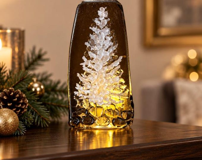 Fused Glass Crystalline Tree Tealight holder: Candle holder 4" x 2.5"