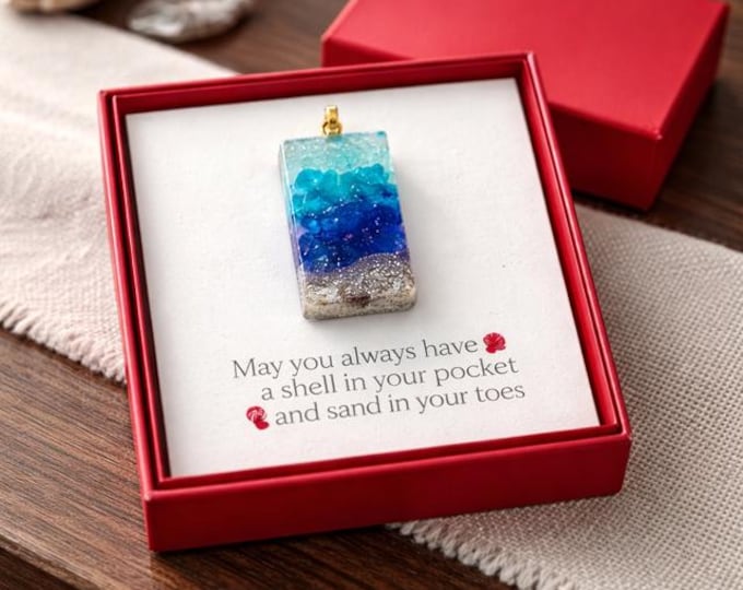 Fused Glass Dainty Sun Catcher, All-in-one gift, Beach Theme, Red Box Gift