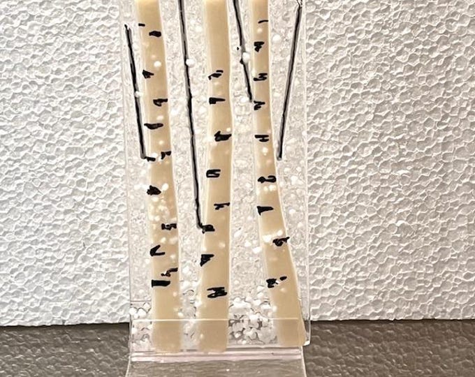Fused Glass Snowy Aspen Decoration: Free Standing Desk Art, Gift Boxed