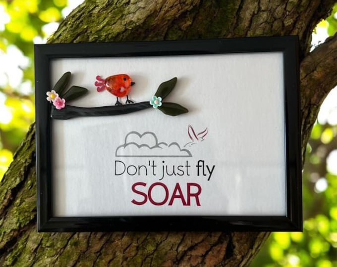 Fused Glass Bird Art, Framed Tree Branch, Inspirational Gift