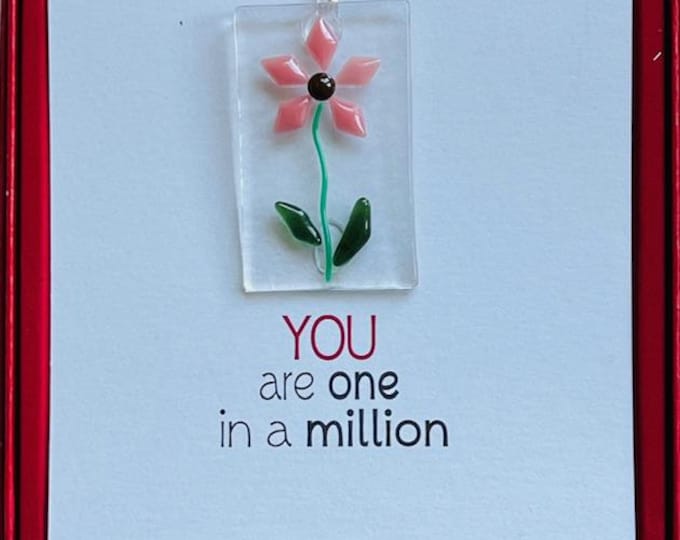 Fused Glass Dainty Sun Catcher, All-in-one gift, Flower Lovers, One in a Million, Red Box Gift