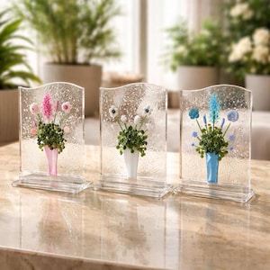 Fused Glass Flower Bouquet in Handmade Glass Vase - Forever Flowers Art