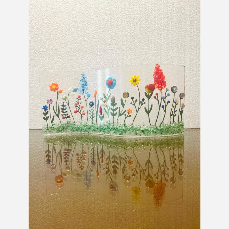 Fused Glass Wildflower Shelf Art: Curved Window Sill Decor image 2