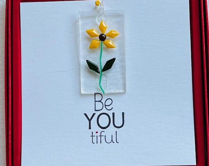Fused Glass Dainty Sun Catcher, All-in-one gift, Flower Lovers, BeYOUtiful, Red Box Gift