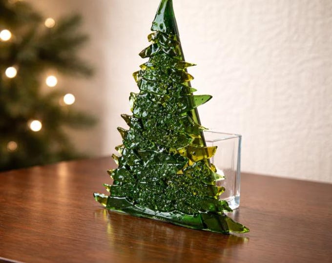 Fused Glass Christmas Tree Votive Candle Holder: Holiday Decoration