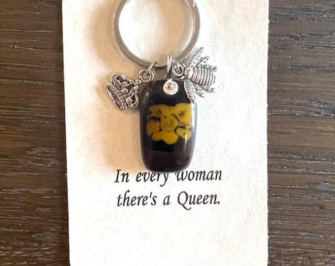 In Every Women there's a Queen Key Chain, Little Gift of Kindness, Fused Glass Blue Wave Key Fob, Fused Glass Key Chain or Purse Pull