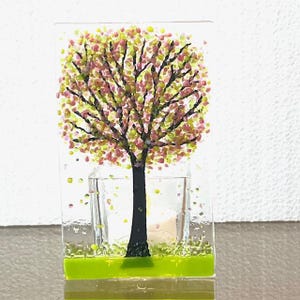 Fused Glass Spring Tree Candle Holder: Tealight Votive